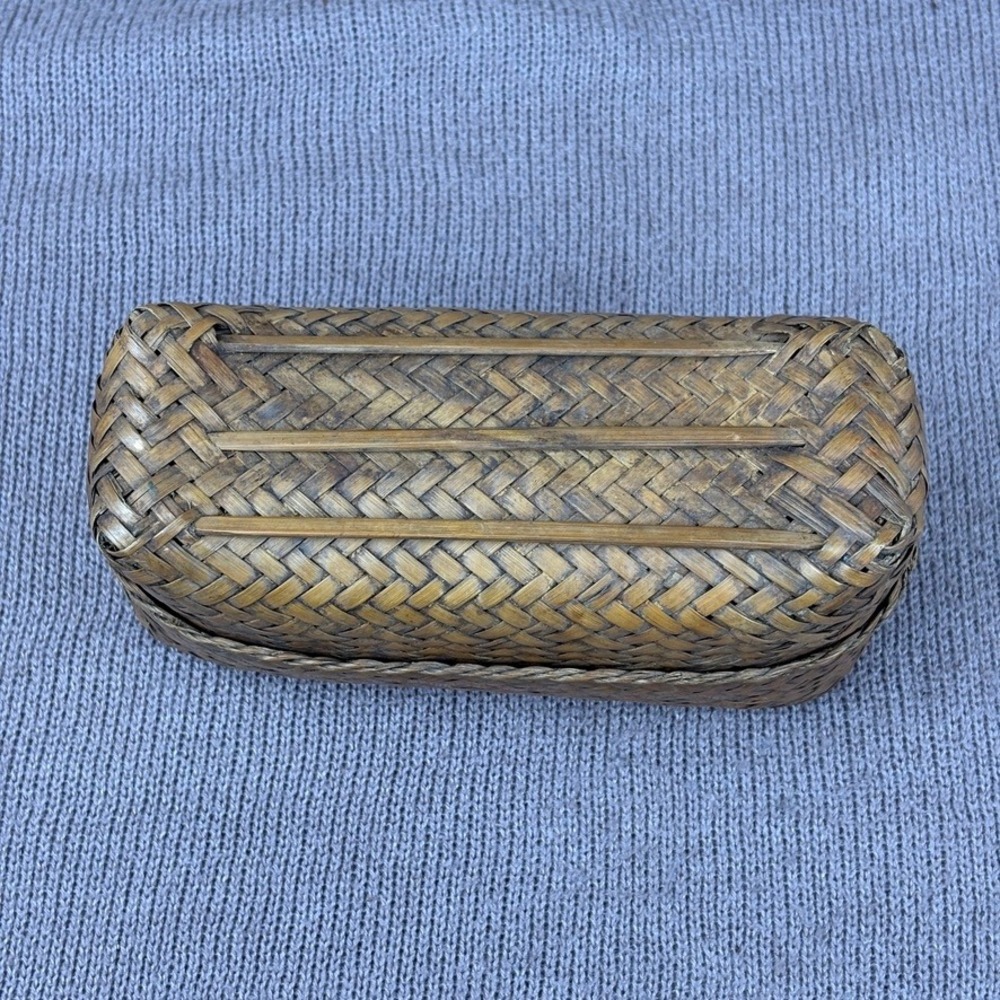 Vintage Woven‎ Rattan Bamboo Storage Basket w Lid Likely Lahu Thai Handcrafted